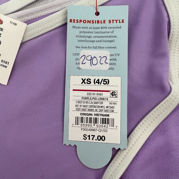 Cat & Jack Kids Girls' Tie Strap Sleeve Two-Piece Swimsuit Purple XS (4/5) NWT - Picture 6 of 7
